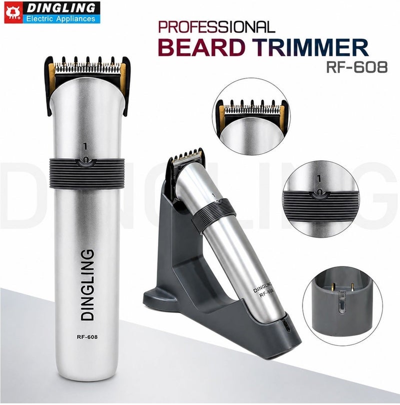 دينجلينج ماكينة DINGLING RF-608 الاحترافية لتشذيب شعر اللحية والجسم؛ ماكينة لاسلكية قابلة لإعادة الشحن مزودة بشفرة دقيقة على شكل حرف T، وأمشاط توجيه، ومحرك منخفض الضجيج، وتصميم مريح، وقاعدة شحن؛ مجموعة متكاملة للعناية بمظهر الرجال (للحية، والجسم، والصدر، وتحت الإبط) ومناسبة للسفر. - Image 3