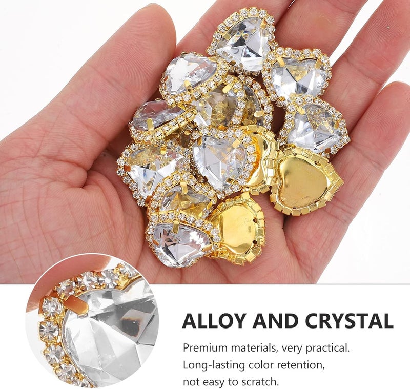 jellyflow 20pcs Heart Rhinestones Sew On Glass Rhinestone Buttons Embellishments Flatback Sewing Claw Crystals Metal Back Prong Setting Flatback Rhinestones for Crafts Costume Clothes Jewelry - Image 2