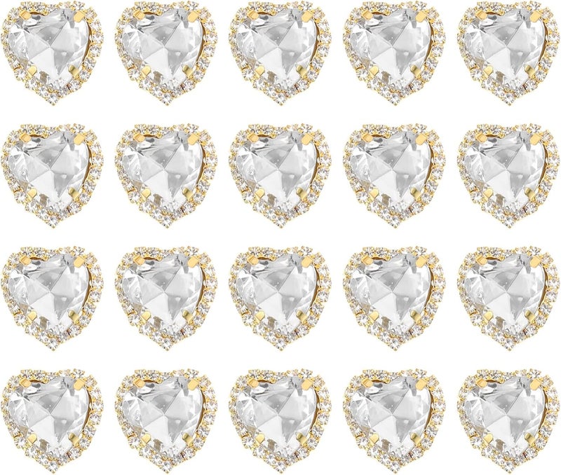 jellyflow 20pcs Heart Rhinestones Sew On Glass Rhinestone Buttons Embellishments Flatback Sewing Claw Crystals Metal Back Prong Setting Flatback Rhinestones for Crafts Costume Clothes Jewelry - Image 1