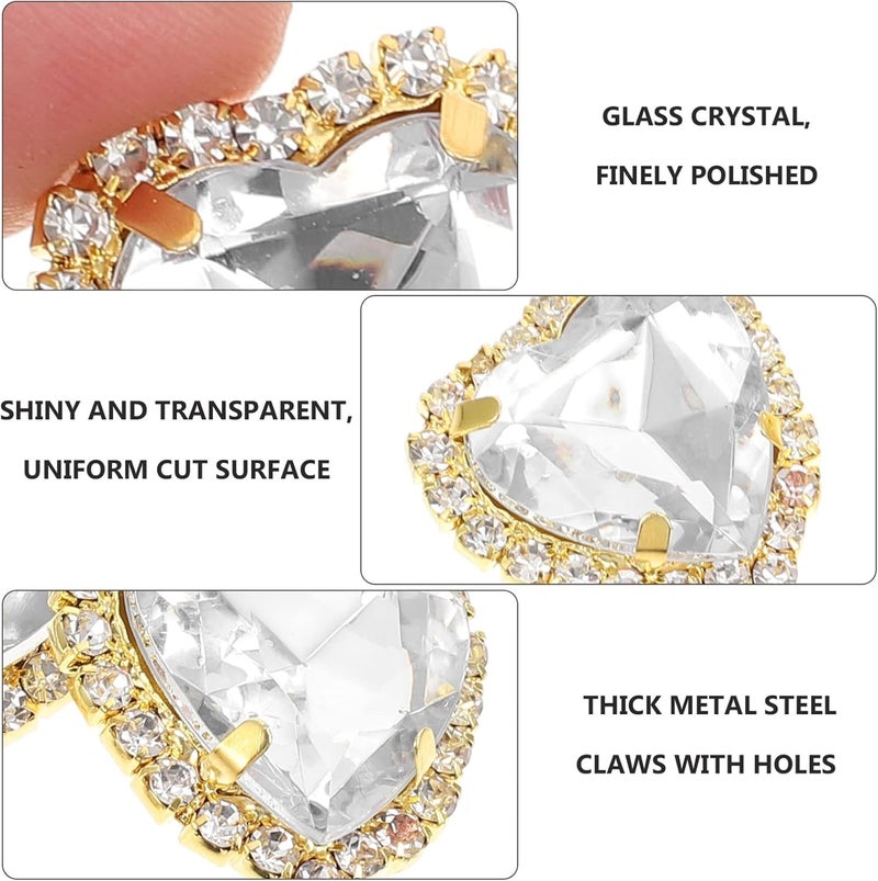 jellyflow 20pcs Heart Rhinestones Sew On Glass Rhinestone Buttons Embellishments Flatback Sewing Claw Crystals Metal Back Prong Setting Flatback Rhinestones for Crafts Costume Clothes Jewelry - Image 5