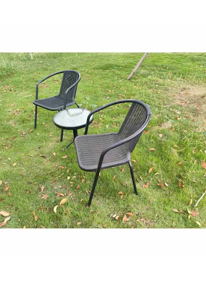 DubaiGallery Round Table With Chair Outdoor Side Table, Translucent Tempered Glass Table Top Coffee Table, Bedside Table with Thickened Steel Pipe Bracket, Outdoor Accent Table for Small Spaces, Patio - Image 3