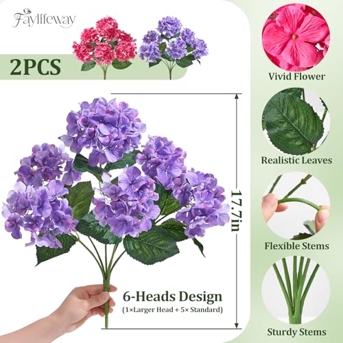 Faylifeway 12 Heads Artificial Flowers for Outdoors, UV Resistant Faux Hydrangea Flowers for Outdoor Planters Front Porch Garden Window Box Patio Decor （Hot Pink&Purple） - Image 4
