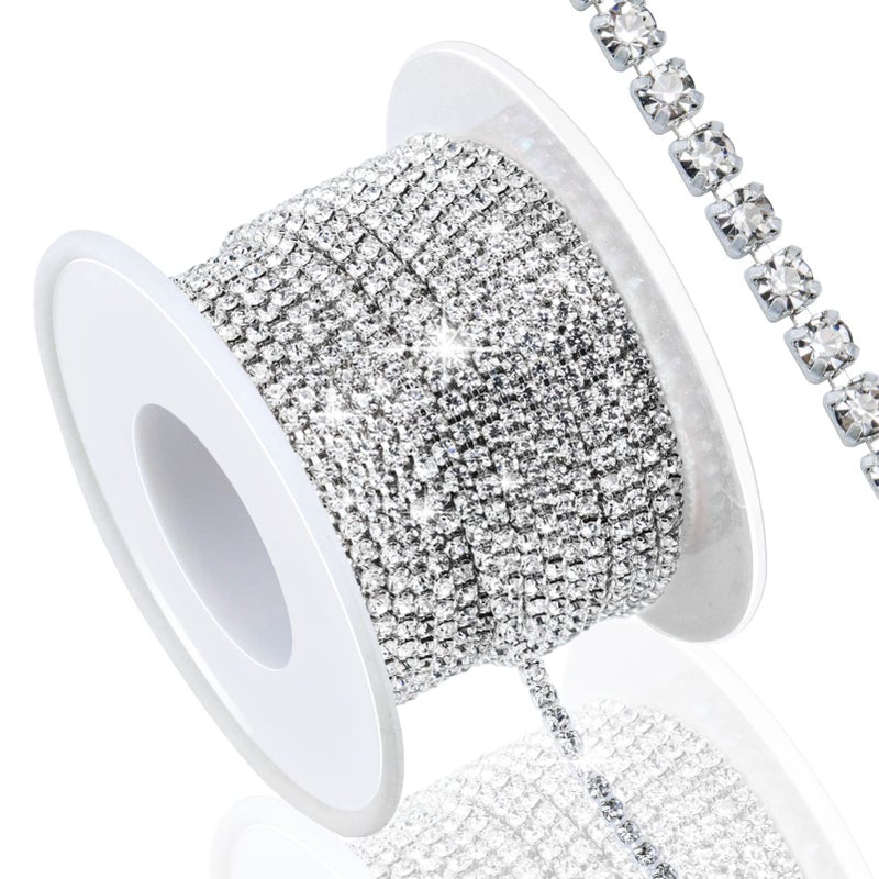 Dowarm 10 Yards 2MM Crystal Rhinestone Close Chain Trim for Sewing Crocs Shoes Clothes Cups, SS6 Claw Rhinestone Chain for Craft Jewelry Wedding Bouquet DIY Decoration, Silver - Image 1