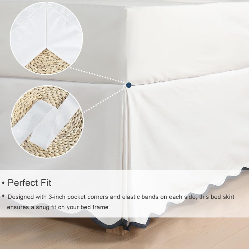 White Chic Queen Bed Skirt - Easy Fit Scallop Edge Pleated Bedskirts, 14 Inch Drop Anti-Slip Dust Ruffle, Thick Fabric for Enhanced Privacy, Pre-Washed for Long-Lasting Use(N60022) - Image 4