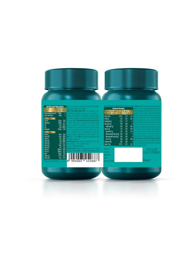 Supradyn Naturals Ginseng Multivitamin for Men | Ginseng & Grapeseed Extract | 12 Vitamins, Zinc, Magnesium | Energy, Immunity, Stamina, Mental Focus | 30 Tablets | Veg (90) - Image 2