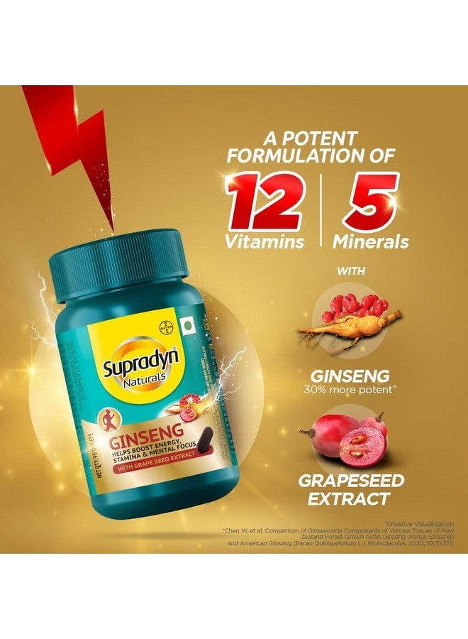 Supradyn Naturals Ginseng Multivitamin for Men | Ginseng & Grapeseed Extract | 12 Vitamins, Zinc, Magnesium | Energy, Immunity, Stamina, Mental Focus | 30 Tablets | Veg (90) - Image 4