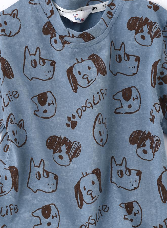 بيبي كلو طقم تي شيرت بطبعة جراء مرحة وشورت جينز - Image 4