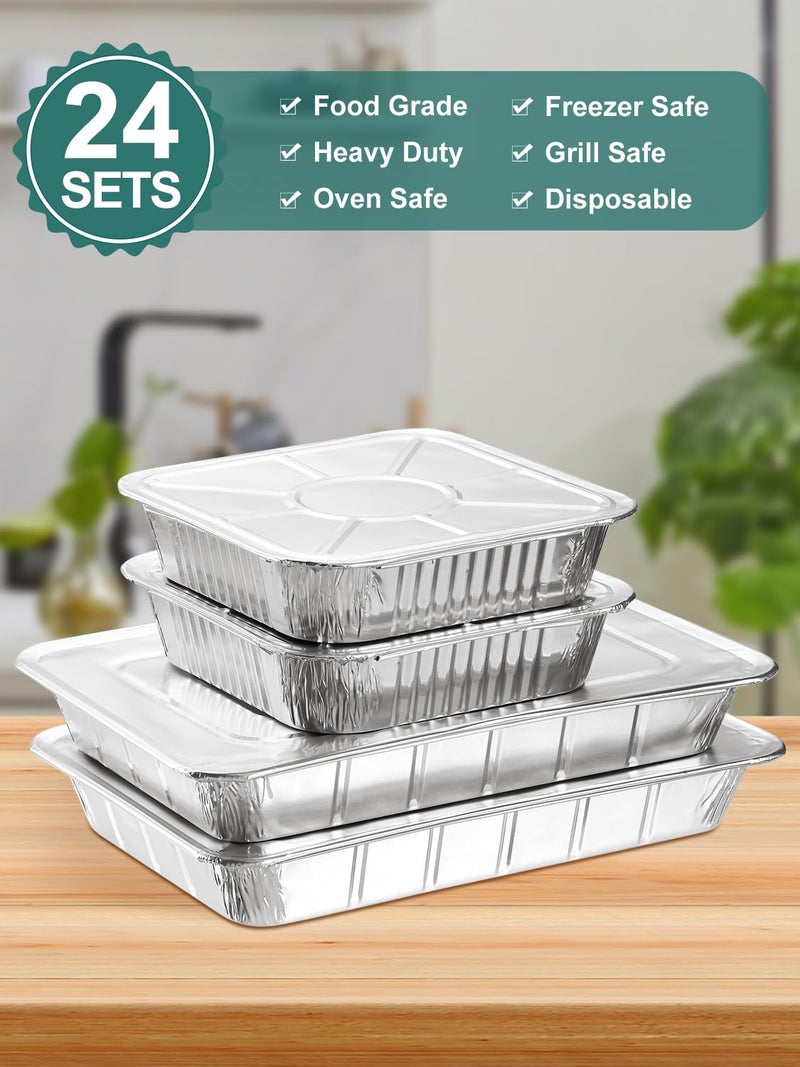 NEEBAKE 24 Pack Disposable Aluminum Pans with Lids Combo Set- 12 Large 9x13 Foil Pans Half Size & 12 Small 8x8 Tin Foil Baking Pans, Tin Trays Containers for Meal Prep, Food Cooking, Roasting, Heating - Image 3