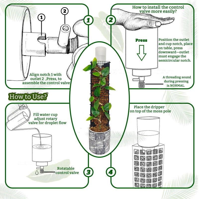 HYYZ Adjustable Moss Pole Watering Dripper Pro - Self Watering Planter Insert with Flow Control, Plant Watering Globes & Devices, Slow-Release Self Watering Spikes for Monstera/Epipremnum (2, White) - Image 3