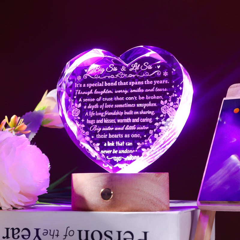 YWHL Sister Birthday Gifts from Sister  to My Sister Gifts  Big Sister and Little Sister Gifts  Crystal Heart Sister Keepsake  Unique Christmas Graduation Present Ideas for Sister - Image 3