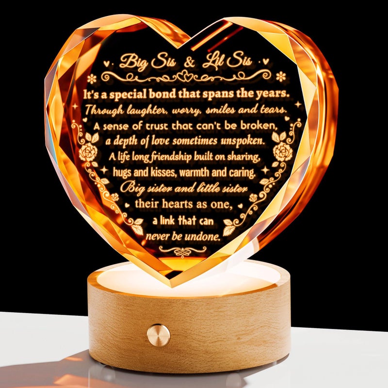 YWHL Sister Birthday Gifts from Sister  to My Sister Gifts  Big Sister and Little Sister Gifts  Crystal Heart Sister Keepsake  Unique Christmas Graduation Present Ideas for Sister - Image 1