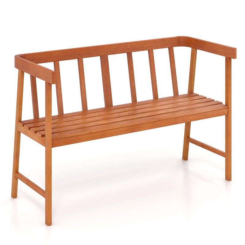 Tangkula Outdoor Eucalyptus Wood Bench, 2-Person Garden Bench with Backrest and Armrests, Garden Bench with Slatted Seat for Porch, Park, Backyard, 800 Lbs Max Load, 43â€ L x 18â€ W x 28â€ H, Natural - Image 1
