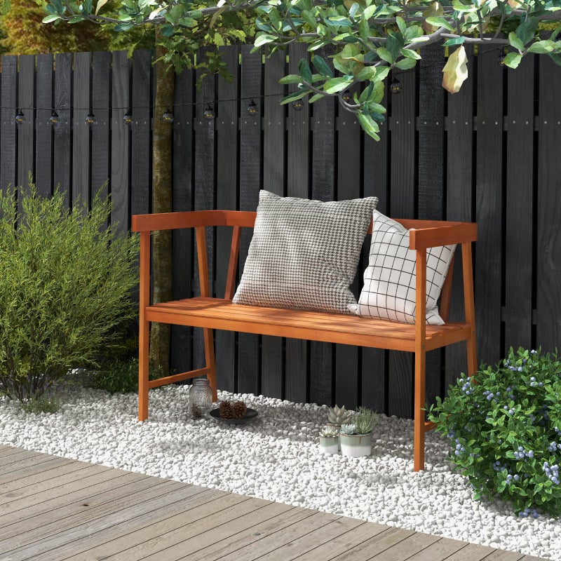 Tangkula Outdoor Eucalyptus Wood Bench, 2-Person Garden Bench with Backrest and Armrests, Garden Bench with Slatted Seat for Porch, Park, Backyard, 800 Lbs Max Load, 43â€ L x 18â€ W x 28â€ H, Natural - Image 3
