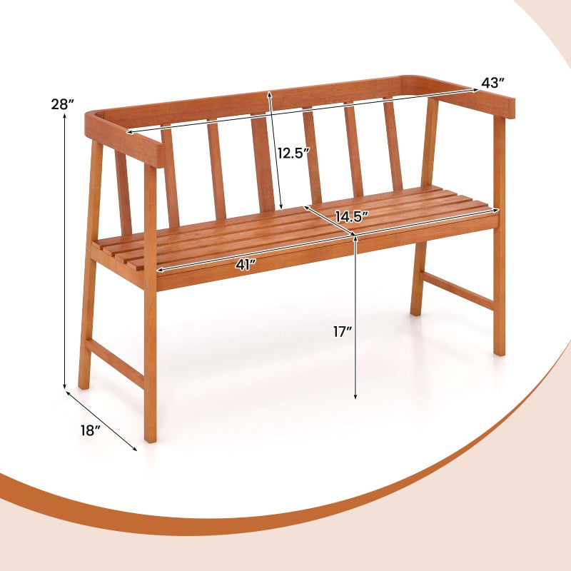 Tangkula Outdoor Eucalyptus Wood Bench, 2-Person Garden Bench with Backrest and Armrests, Garden Bench with Slatted Seat for Porch, Park, Backyard, 800 Lbs Max Load, 43â€ L x 18â€ W x 28â€ H, Natural - Image 4