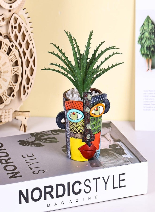 oliruim Abstract Beauty Face Small Flower Pot, Unique Abstract Flower Pot, Funny Planters Decoration Flower Resin Flower Pot (Colored) - Image 2
