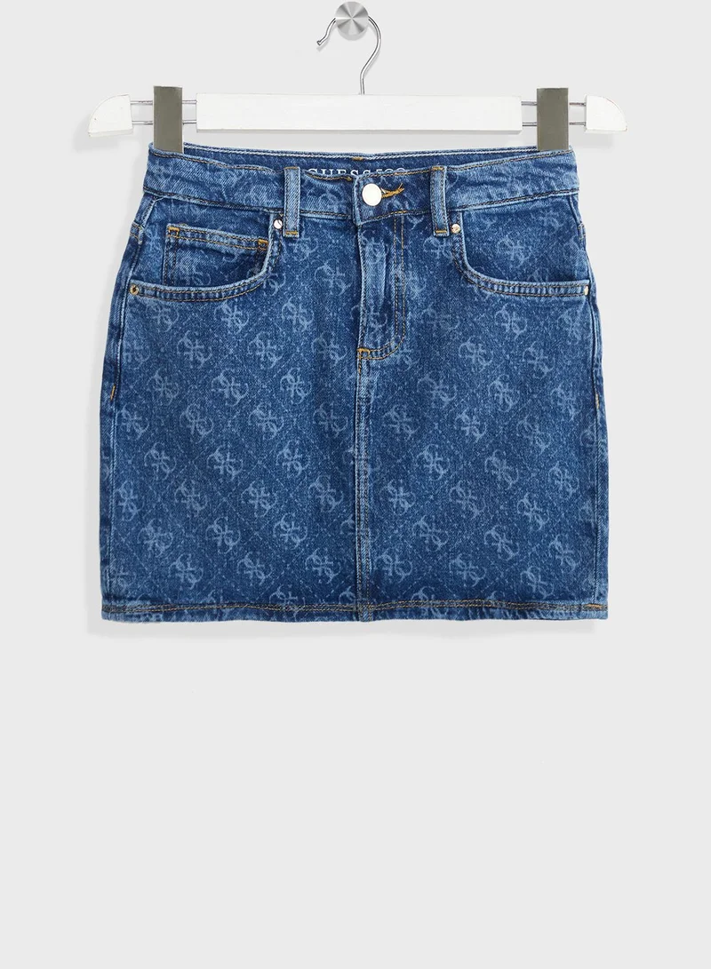 GUESS Youth Logo Print Denim Skirt