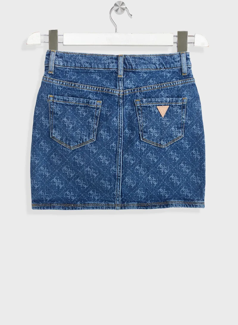 GUESS Youth Logo Print Denim Skirt