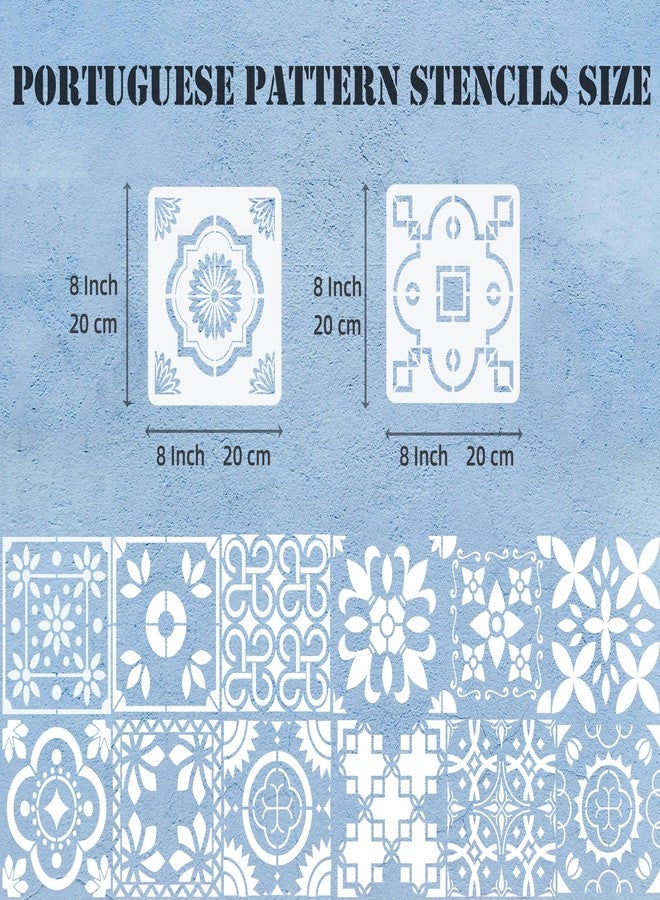 neglex 16 Pack Tile Stencil Set (8x8 Inch), Portuguese Pattern Stencils, Mediterranean Mosaic & Traditional Floral Ceramic, Reusable Stencils for Floor, Wall, Furniture Painting, DIY Home Décor - Image 3