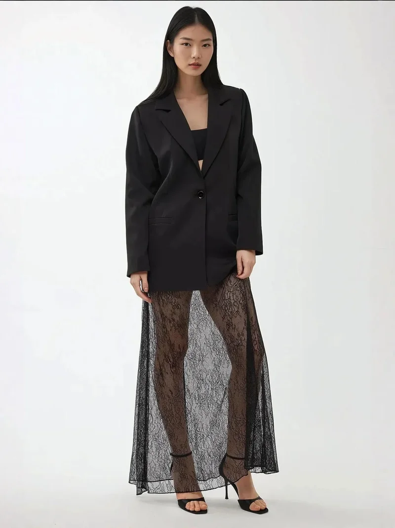 هيكاب High Waist Lace Maxi Skirt