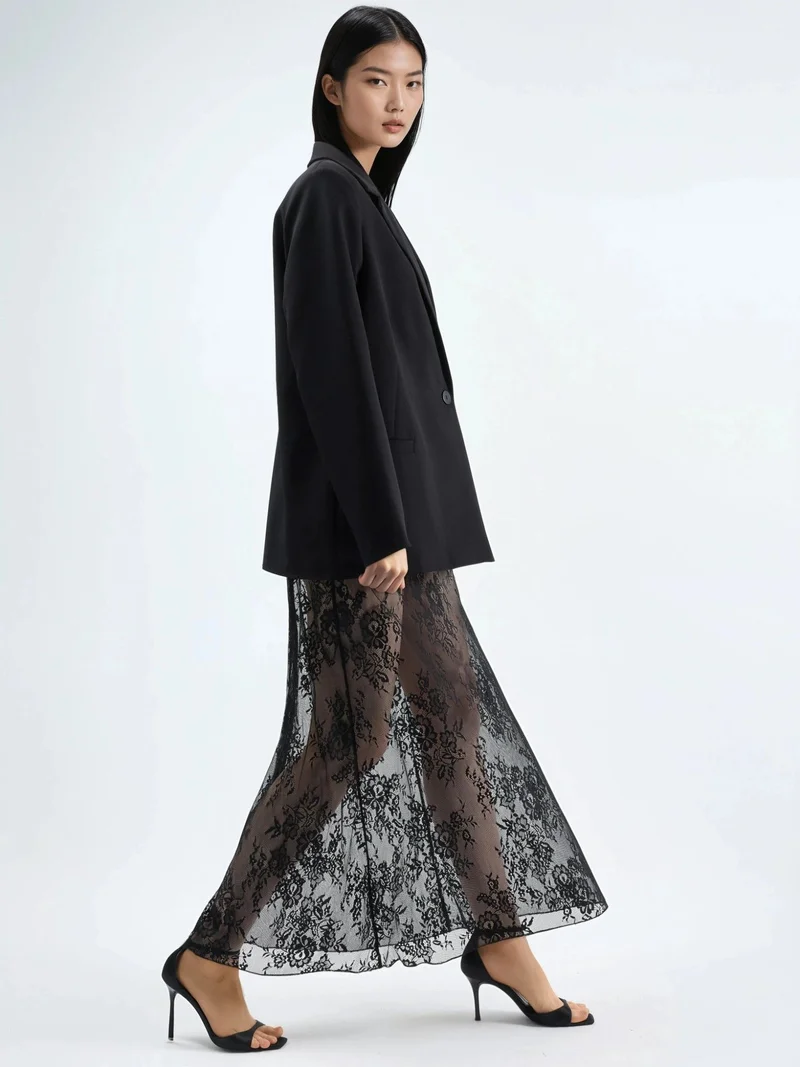 Hiccup Black High Waist Lace Maxi Skirt for Women | Best Price UAE