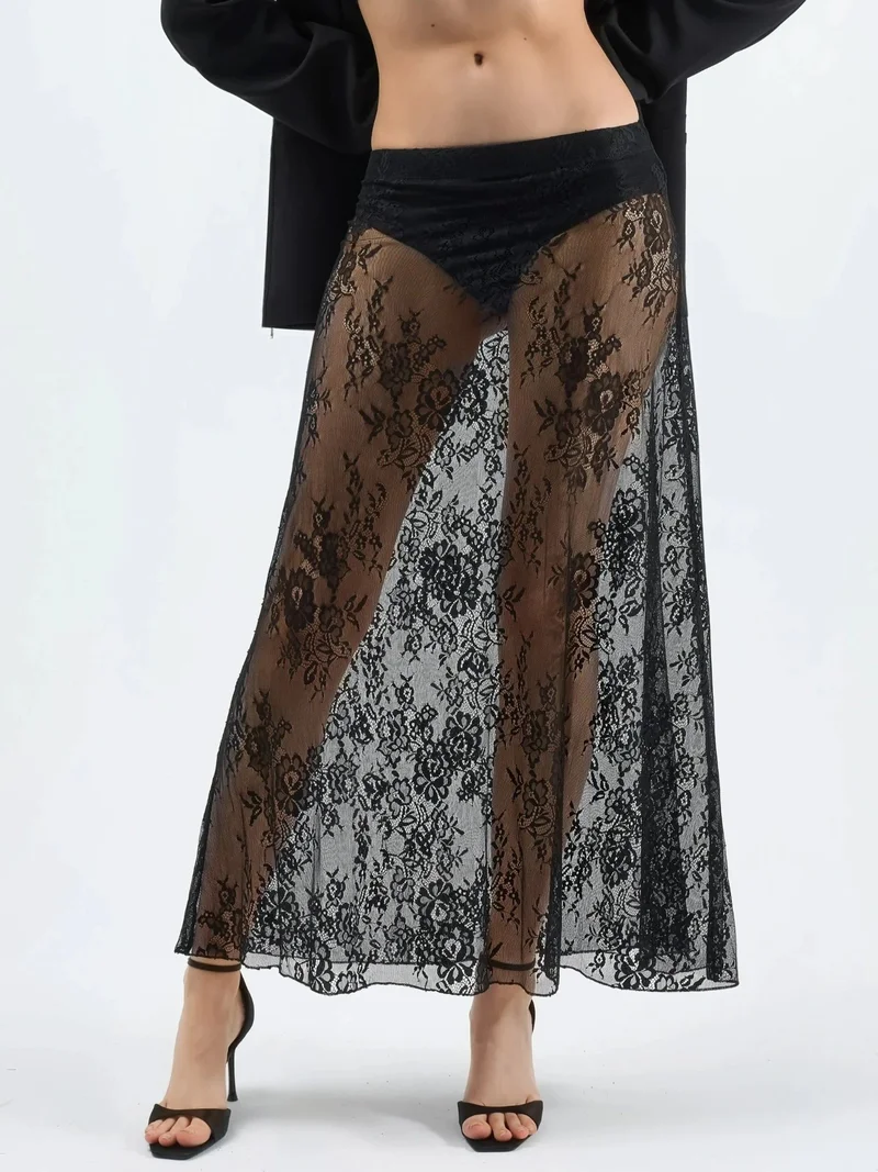 هيكاب High Waist Lace Maxi Skirt