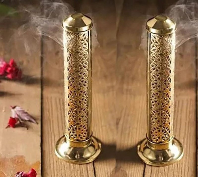 HOOJO® Brass Vertical Incense Burner for Dhoop & Sambrani – Handcrafted Floral Cut Design with Lid – Traditional Aromatherapy Diffuser for Puja, Meditation & Home Decor – 26.5 cm Tall - Image 2