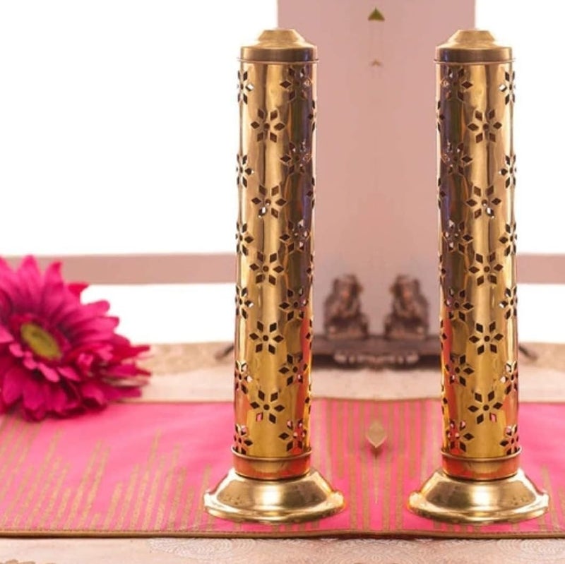 HOOJO® Brass Vertical Incense Burner for Dhoop & Sambrani – Handcrafted Floral Cut Design with Lid – Traditional Aromatherapy Diffuser for Puja, Meditation & Home Decor – 26.5 cm Tall - Image 3