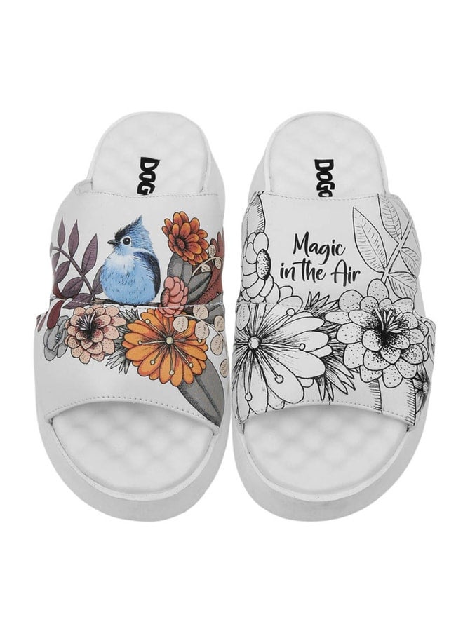Dogo Women's Vegan Leather White Slides - Magic in the Air Design. - Image 2
