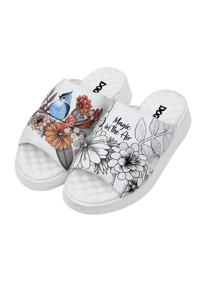 Dogo Women's Vegan Leather White Slides - Magic in the Air Design. - Image 1
