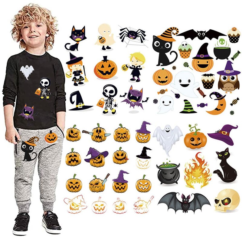 Adonisaon Halloween Iron on Patches Stickers Pumpkin Black Cat Ghost Heat Transfer Decals Applique for Clothing Decorations