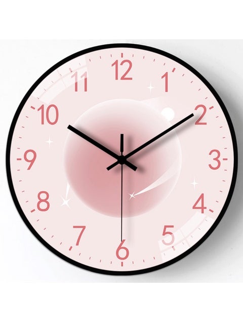 Fruit color series planet clock face creative wall clock 30CM - Peach pink planet dial, black frame mute movement, high transparent glass