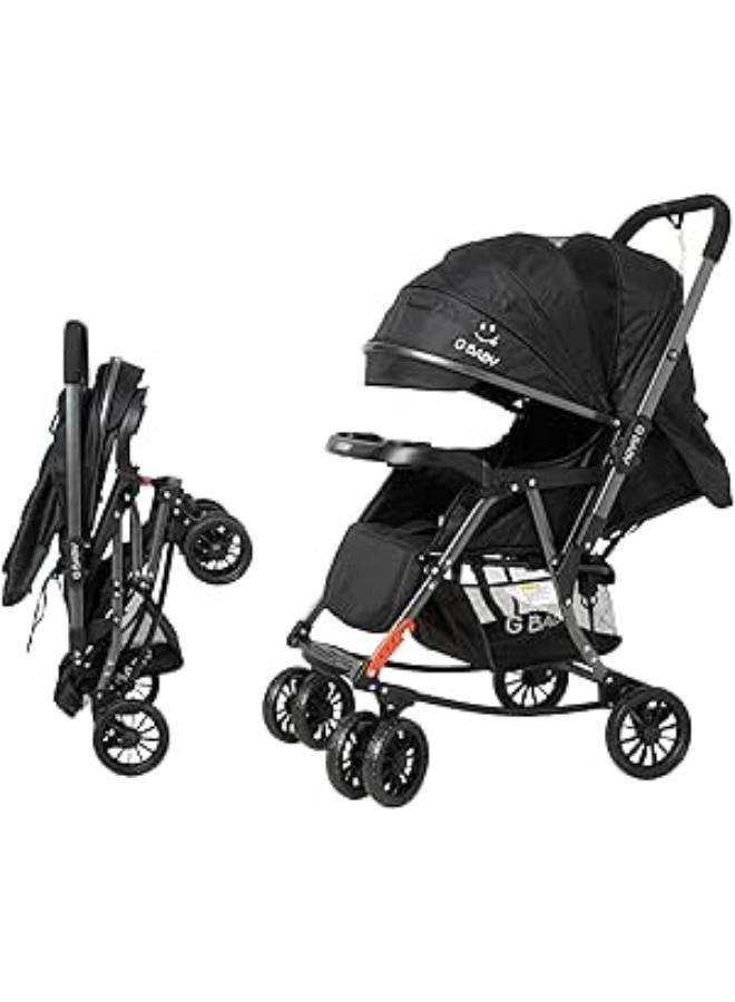 عربة أطفال G Baby (G22) بمقبض قابل للعكس لعربة الأطفال/الأطفال، خفيفة الوزن، تصميم مضغوط، شبكة ناموسية، عربة أطفال متقدمة مع كرسي هزاز_أسود