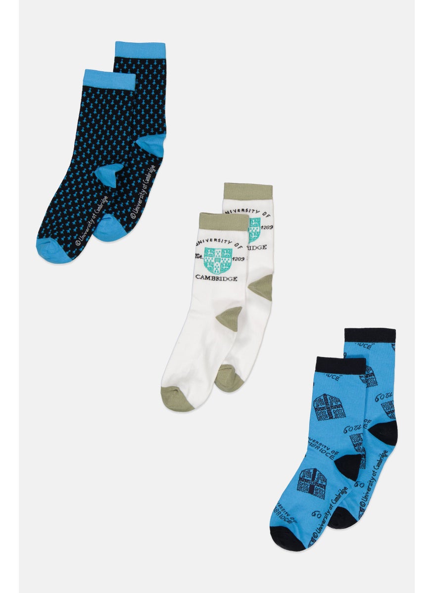 University Of Cambridge Kids Boy 3 Pairs All Over Print Socks, Blue Combo  - Image 1