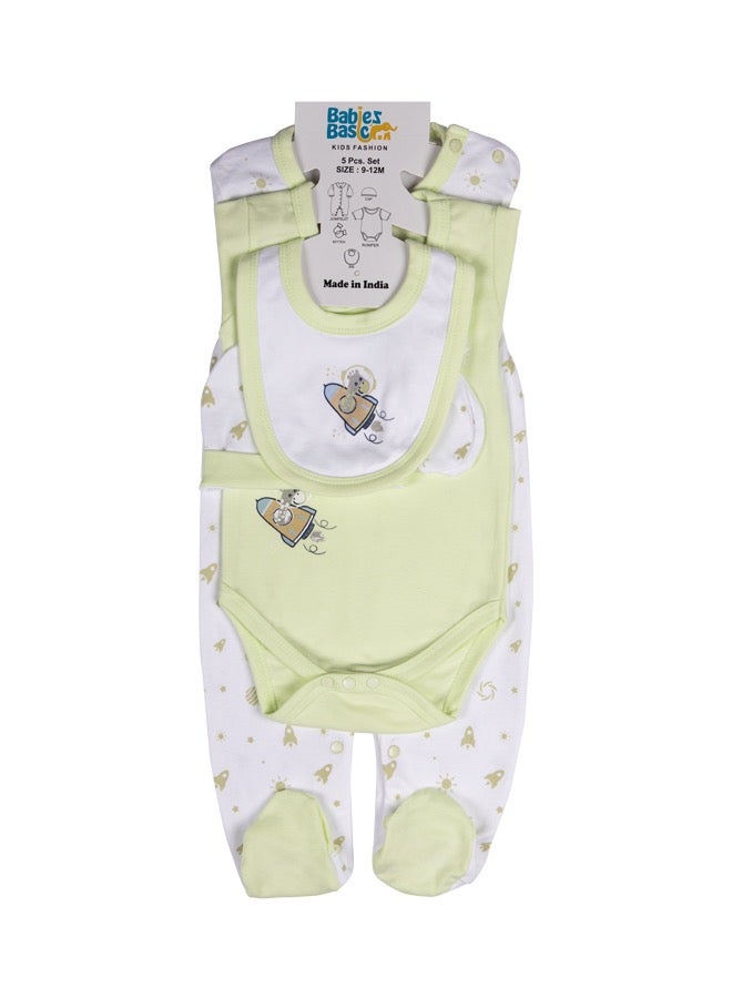 Babies Basic 5 Piece Unisex 100% Cotton Gift Set Include Bib, Romper, Mittens, Cap And Sleepsuit/Jumpsuit - Image 5