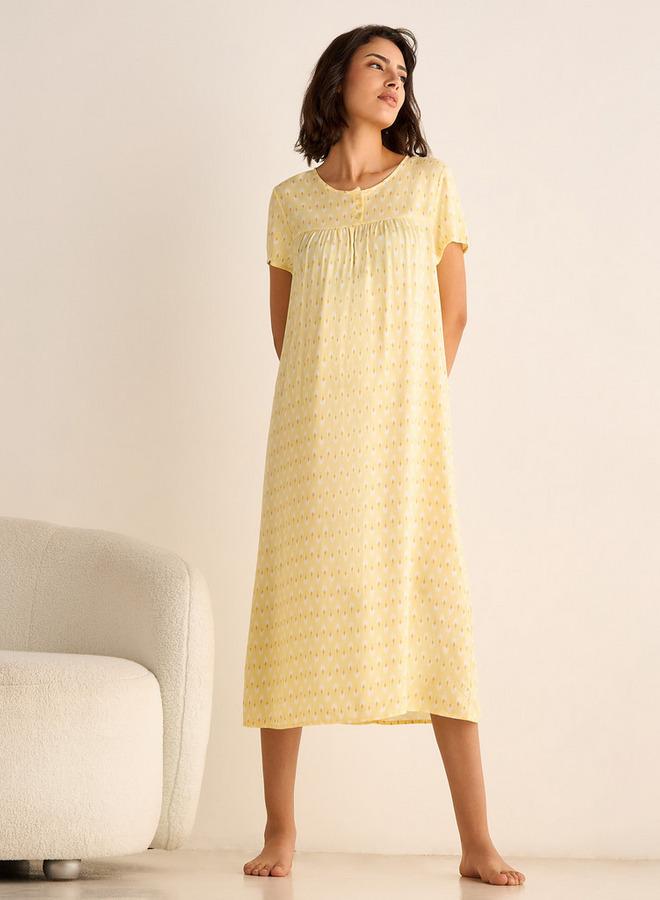 سبلاش فيڤ فستان نوم مطبوع بأكمام قصيرة - Image 2