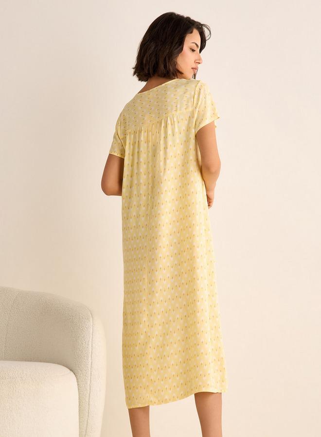 سبلاش فيڤ فستان نوم مطبوع بأكمام قصيرة - Image 3