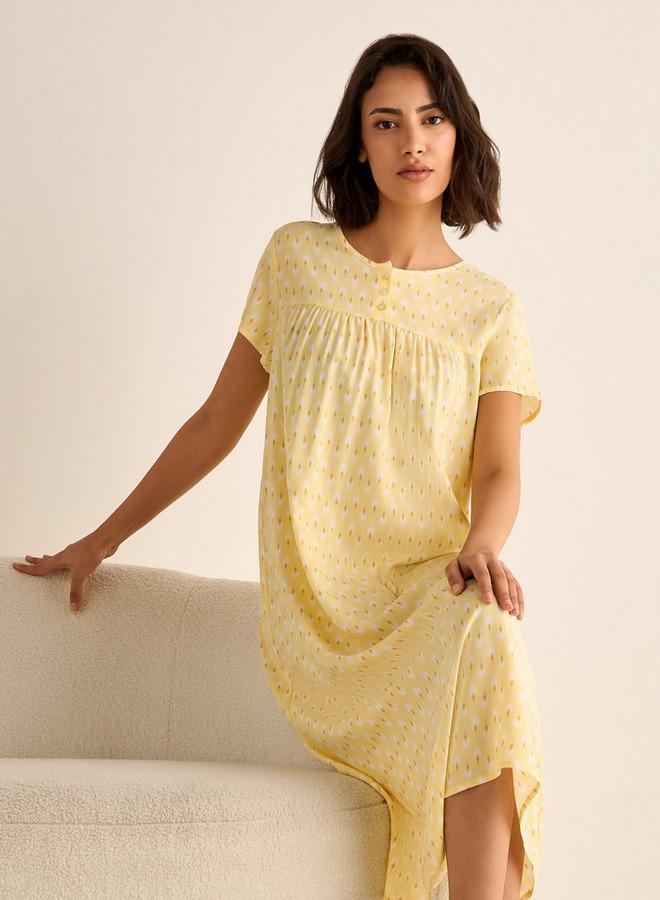 سبلاش فيڤ فستان نوم مطبوع بأكمام قصيرة - Image 1