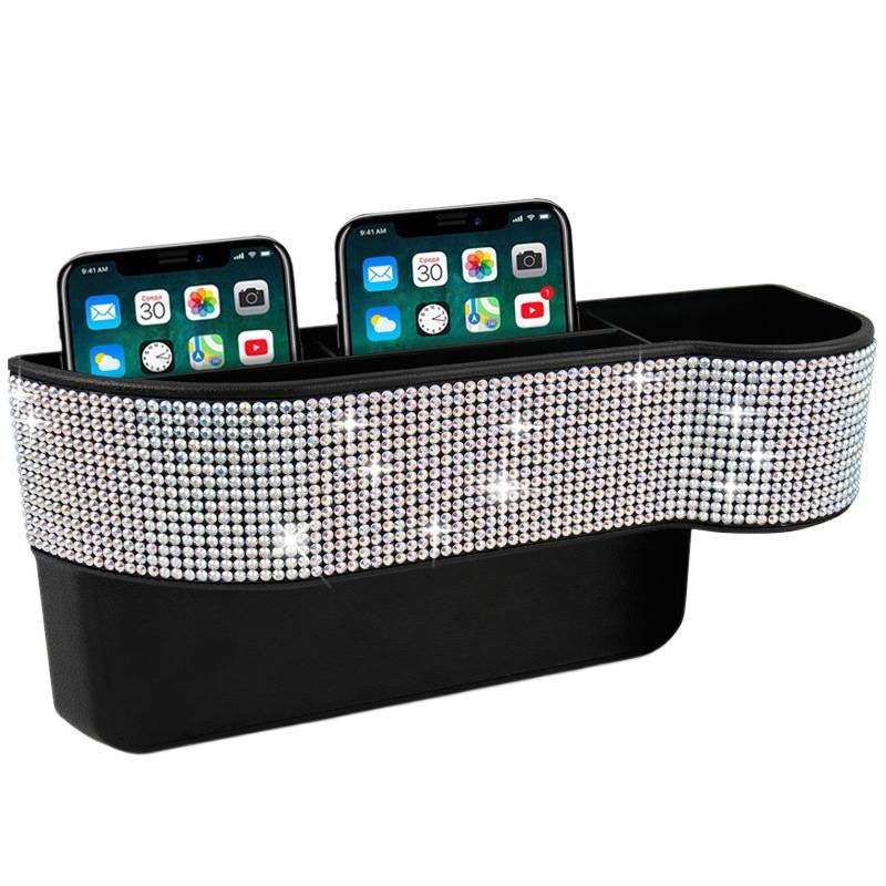Crystal-Embedded Car Seat Gap Storage Box - Customizable Interior Organizer for Center  Console - Image 5