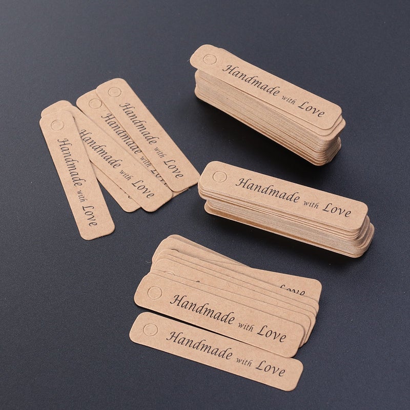 100pcs Kraft Paper Tags with Strings Gift Favors Baking Food Package Tags Handmade with Love Card Hanging Labels (Rectangle) - Image 3