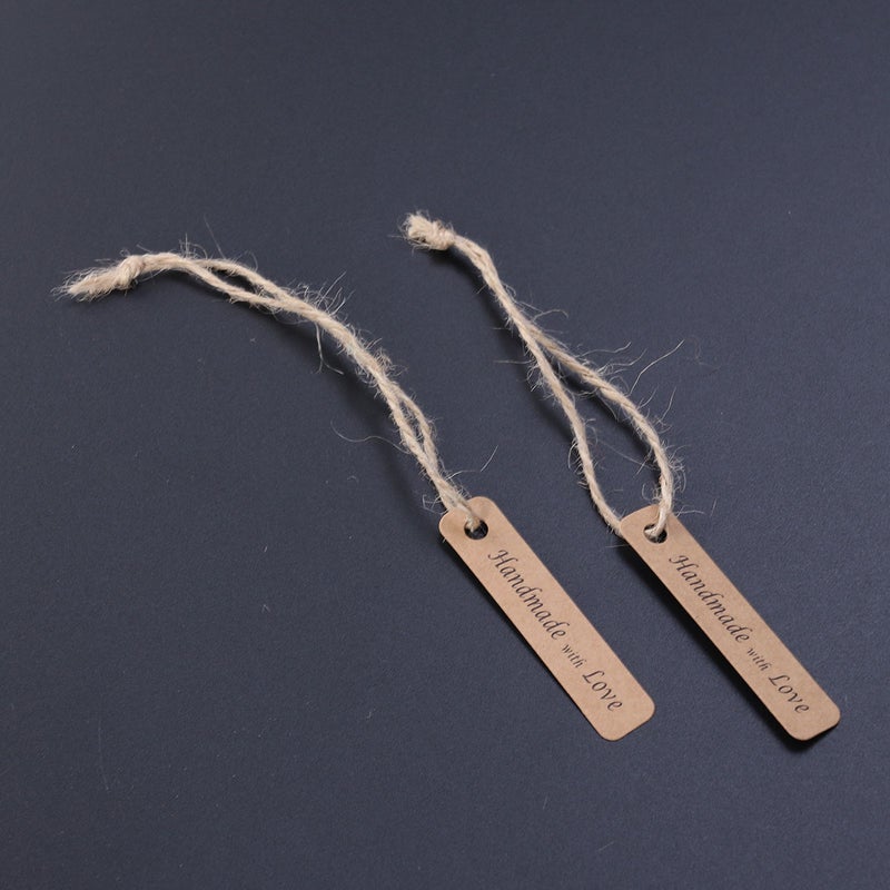 100pcs Kraft Paper Tags with Strings Gift Favors Baking Food Package Tags Handmade with Love Card Hanging Labels (Rectangle) - Image 2