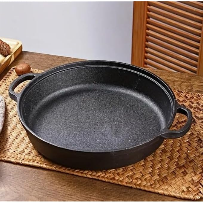 ريحني مقلاة من الحديد الزهر، مُجهزة مسبقًا، مثالية لخبز الروتي والباراثا والفطائر، مقلاة متعددة الاستخدامات للشواء والقلي والتحمير، آمنة للاستخدام في الحث الحراري، مقلاة 25 سم بمقابض من الحديد الزهر المزدوج - Image 3