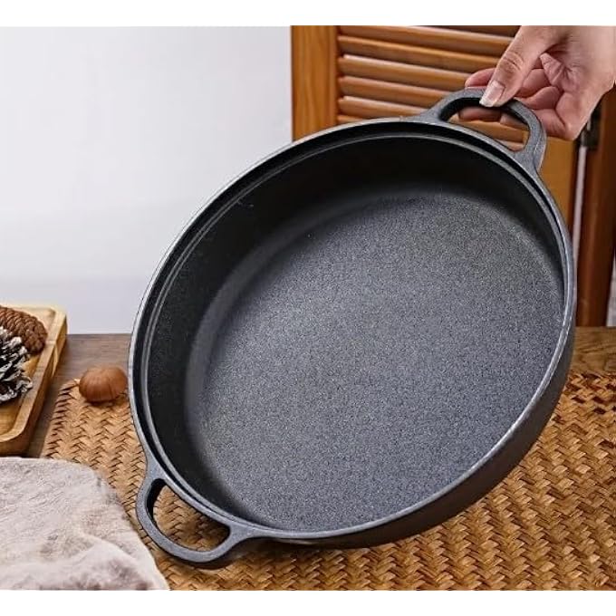 ريحني مقلاة من الحديد الزهر، مُجهزة مسبقًا، مثالية لخبز الروتي والباراثا والفطائر، مقلاة متعددة الاستخدامات للشواء والقلي والتحمير، آمنة للاستخدام في الحث الحراري، مقلاة 25 سم بمقابض من الحديد الزهر المزدوج - Image 1