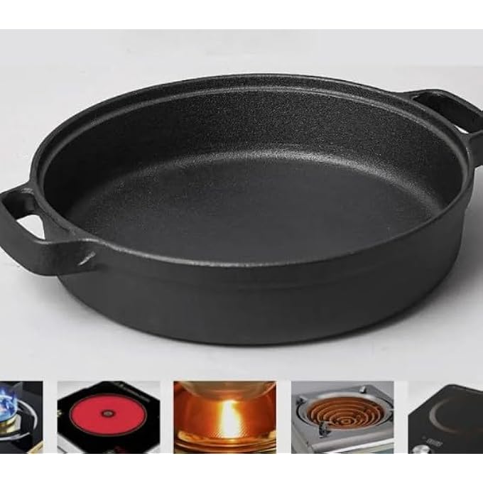 ريحني مقلاة من الحديد الزهر، مُجهزة مسبقًا، مثالية لخبز الروتي والباراثا والفطائر، مقلاة متعددة الاستخدامات للشواء والقلي والتحمير، آمنة للاستخدام في الحث الحراري، مقلاة 25 سم بمقابض من الحديد الزهر المزدوج - Image 2