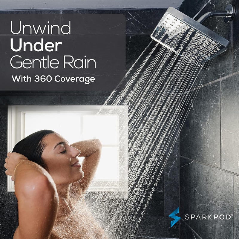 SparkPod Shower Head - High Pressure Rain - Premium Quality Luxury Design - 1-Min Install - Easy Clean Adjustable Replacement for Your Bathroom Shower Heads (Luxury Polished Chrome, 8 Inch Square) - Image 3
