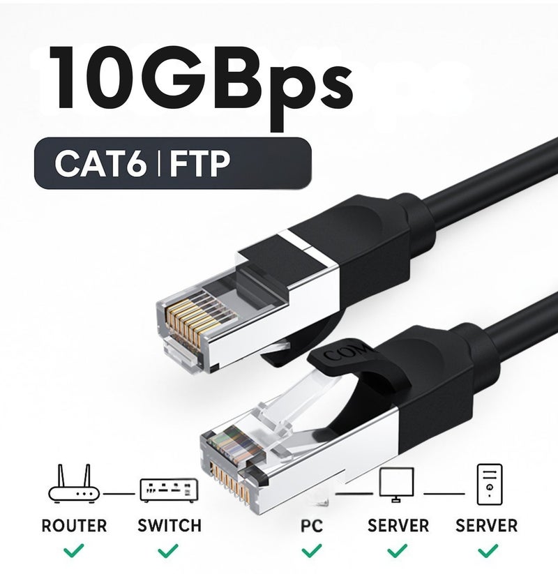 COMPIX Ethernet Cable Cat6 1M, High-Speed 10Gbps 500MHz Double Shielded LAN Cable, Silver-Plated & Fluke-Tested, Supports PC, PS5/PS4, Smart TV, Router, Modem, Hub, Switch, Laptop, Gaming Accessories - Image 2