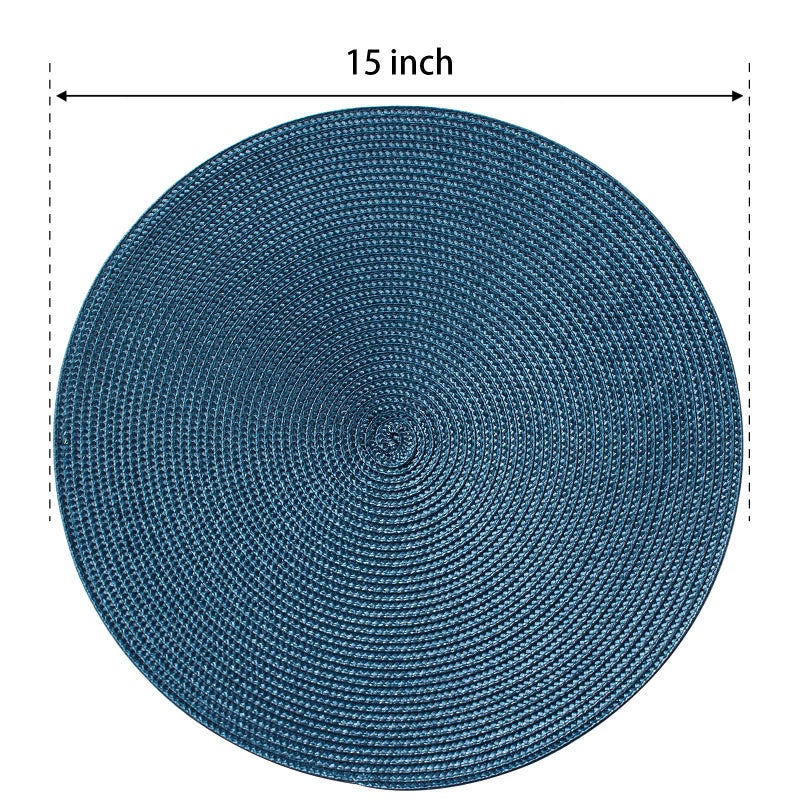FunWheat Round Braided Placemats Set of 8 Place Mats for Dining Table Woven Washable Non-Slip Table Mats 15 Inch(Blue,8pcs) - Image 3