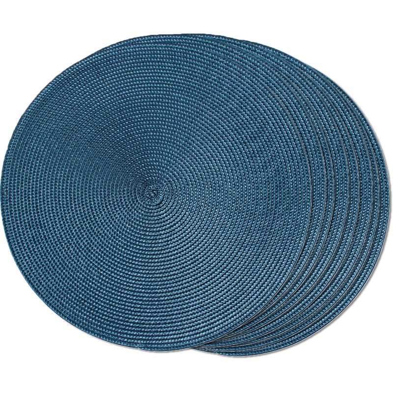 FunWheat Round Braided Placemats Set of 8 Place Mats for Dining Table Woven Washable Non-Slip Table Mats 15 Inch(Blue,8pcs) - Image 1