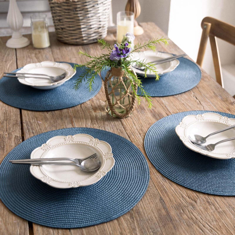 FunWheat Round Braided Placemats Set of 8 Place Mats for Dining Table Woven Washable Non-Slip Table Mats 15 Inch(Blue,8pcs) - Image 5