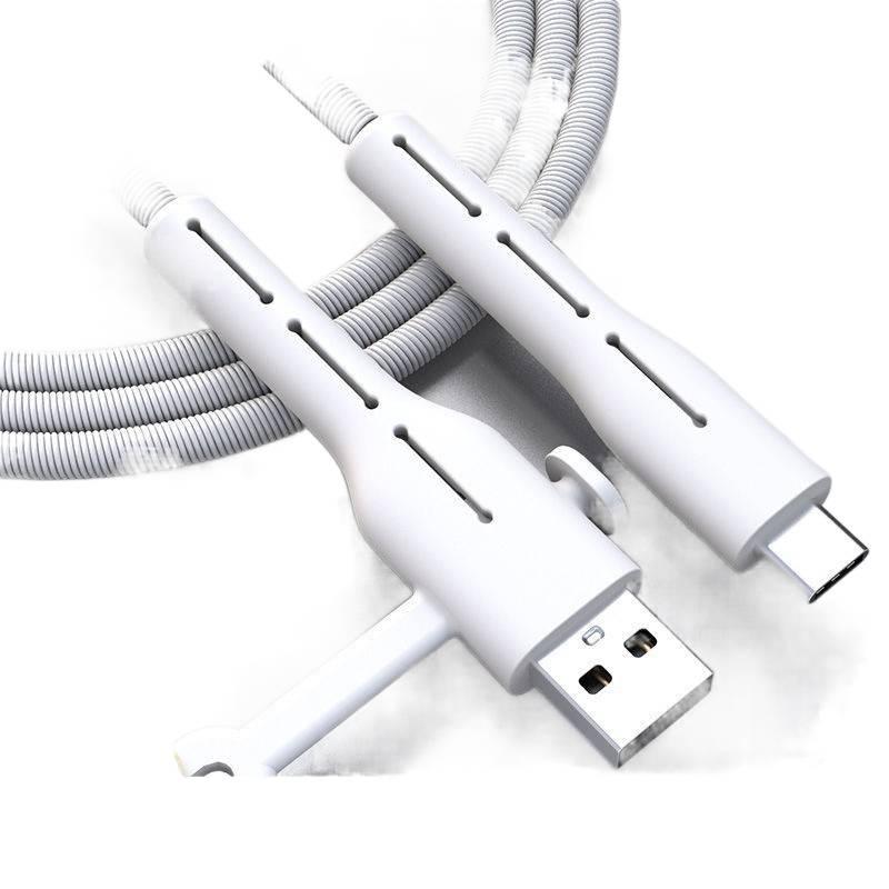 Cable Protector with Silicone in White with Decorative Design Anti Bend Protection and Daily Cable Care - Lilac Ribbon - Image 2