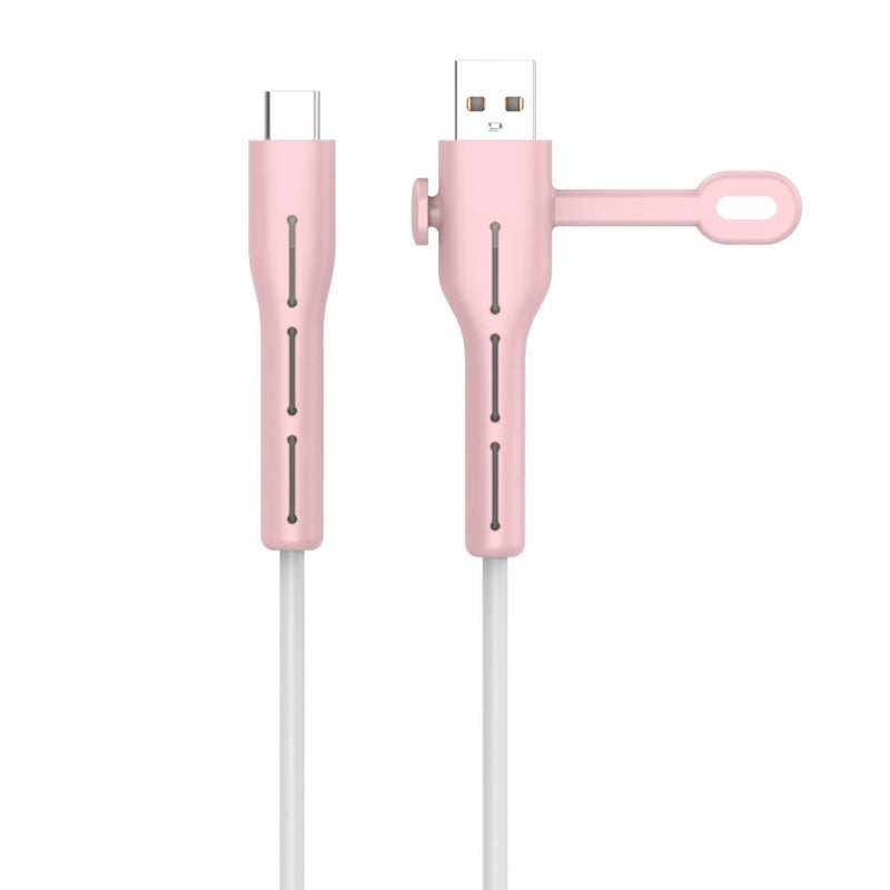 Cable Protector with Silicone in White with Decorative Design Anti Bend Protection and Daily Cable Care - Lilac Ribbon - Image 5